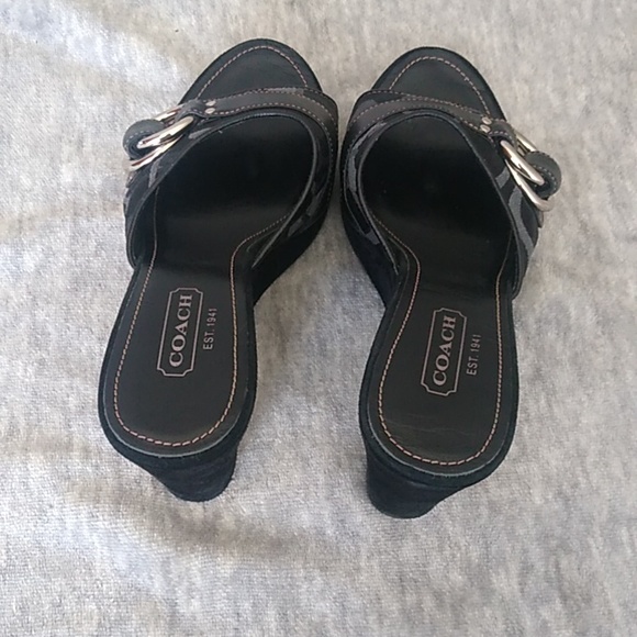 Coach Black and Silver Wedge Sandals - Picture 2 of 16
